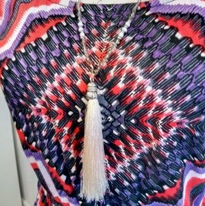 Cream Beaded Tassel Necklace